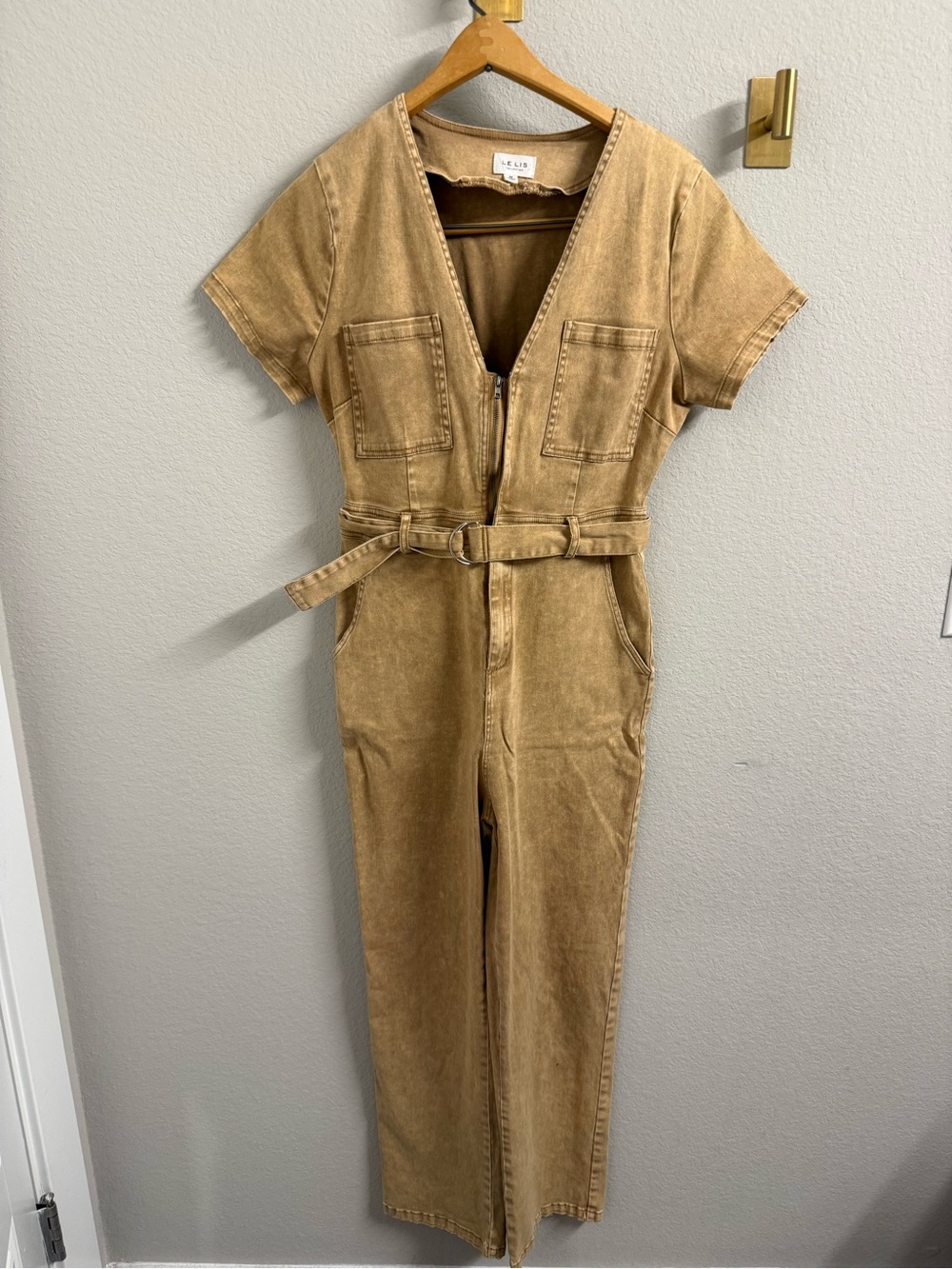 Le Lis Tan Utility Jumpsuit with Belt